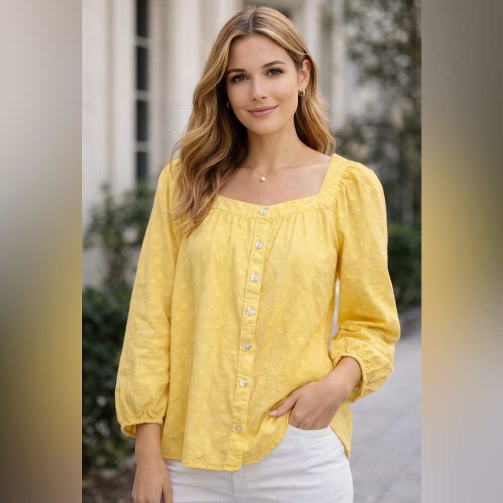 Casual 💛💎💎Talbots Yellow Relaxed Buttoned Blouse XLp. 100% cotton